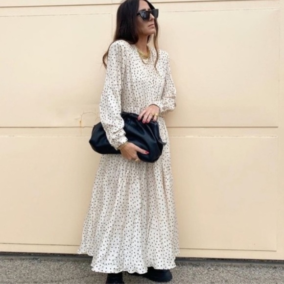 Zara Satin Polka Dot Long Sleeve Midi Dress - Picture 13 of 15